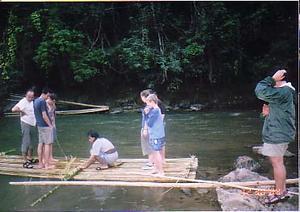 Constructing our bamboo rafts