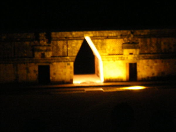 Triangle entrance, by night under full moon