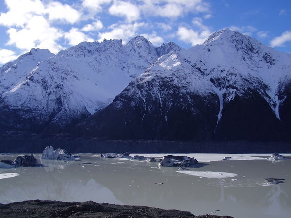 Tasman Glacier Lake with icebergs