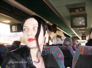 Nadine on tour bus to Grand Canyon
