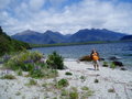 Strolling by the lakeside at Manapouri.