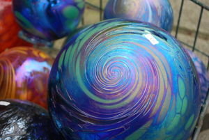 Colorful glass spheres for sale in Eastsound