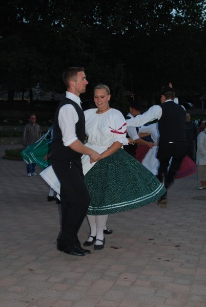 Hungarians dancing in traditional costume