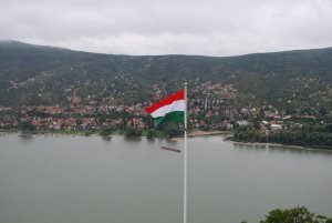 Hungarian Flag with a view of the Danube