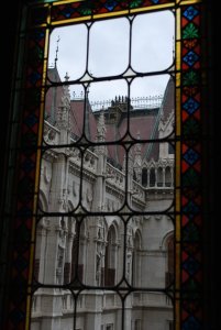 Looking out at the Hungarian Parliament