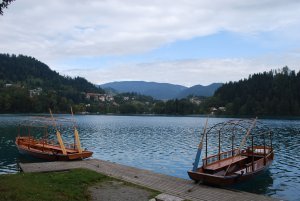 View of Pletna boats