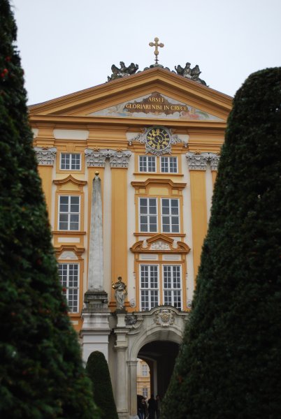 A view of Melk Abbey though the trees