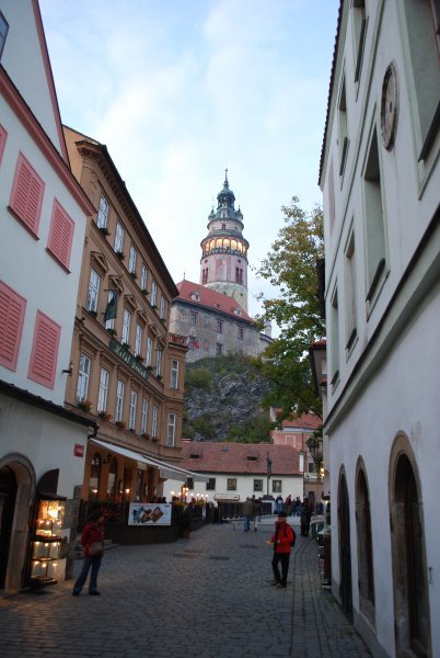 View of the round tower at Krumlov Castle