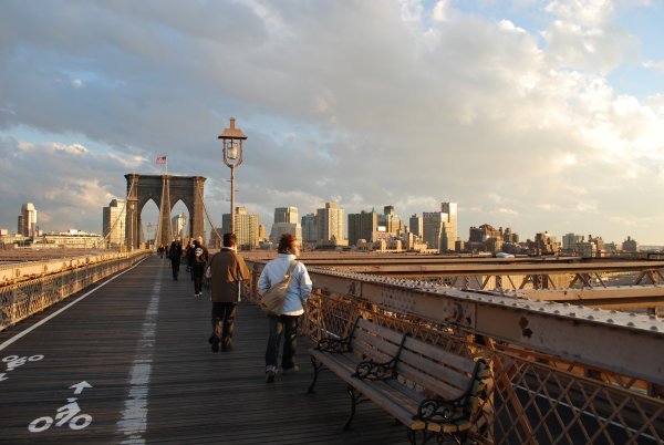 Walking across the Brooklyn Bridge