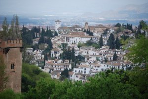View of Granada from the Generalife Gardens at the Alhambra