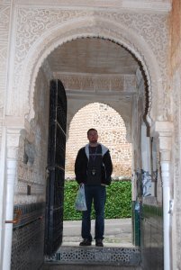 Mike in the entrance to a building on the grounds of the Alhambra