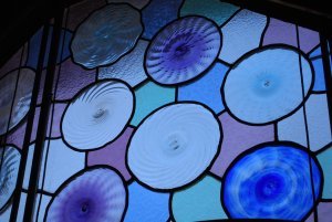 Beautiful stained glass in the interior of Interior of Casa Batllo 