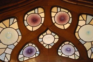 Beautiful stained glass in the interior of Interior of Casa Batllo 