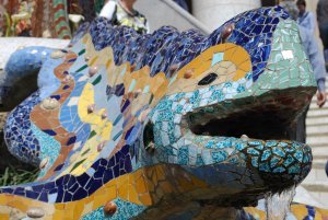 An up-close shot of the Lizard at Parc Guell 