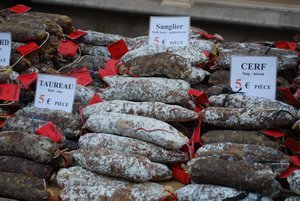 Sausage for sale at the market in Honfleur
