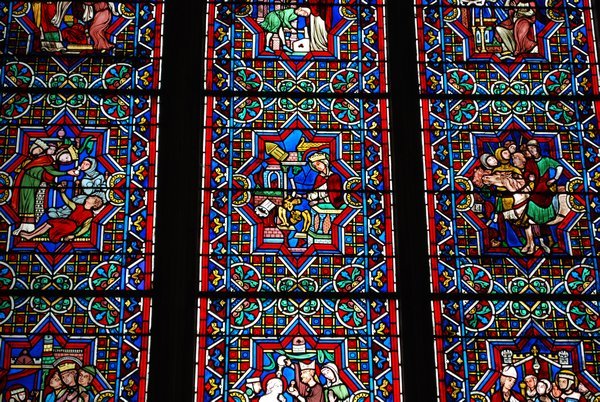 Beautiful stained glass inside Bayeux's Cathedral
