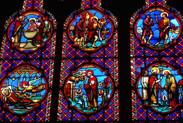 Beautiful stained glass inside Bayeux's Cathedral