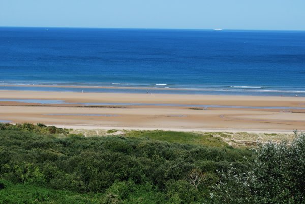 View from the bluff overlooking Omaha Beach at the WWII Normandy American Cemetery and Memorial
