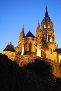 Exterior of Bayeux's Cathedral at night