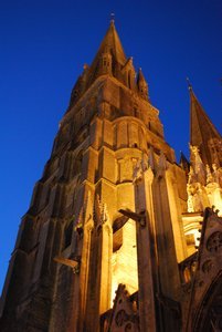 Exterior of Bayeux's Cathedral at night