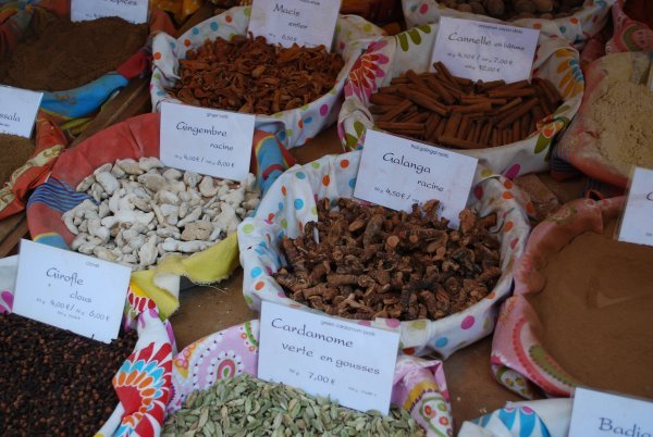 Spices for sale at the market in Sarlat