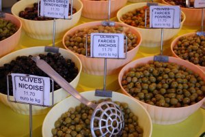 Olives for sale at the market in Sarlat