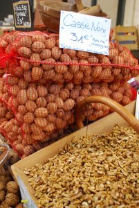 Nuts for sale at the market in Sarlat