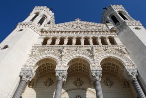 Looking up at Notre-Dame de Fourviere of Lyon