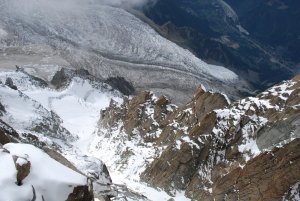 Scary view looking down from Aiguille du Midi