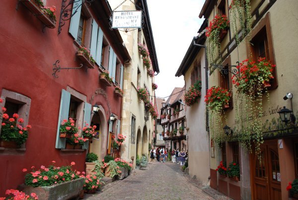 Colorful street in Riquewihr