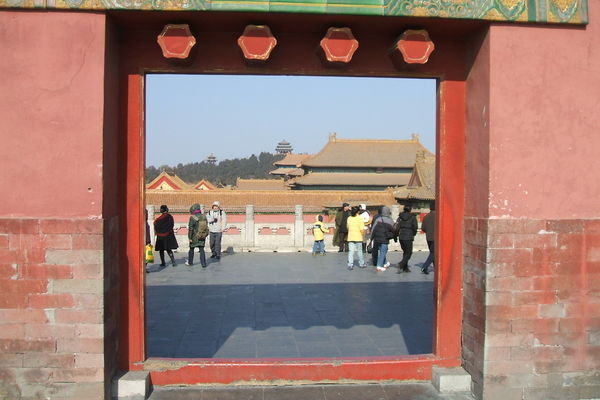Looking through a gate to Jingshan 
