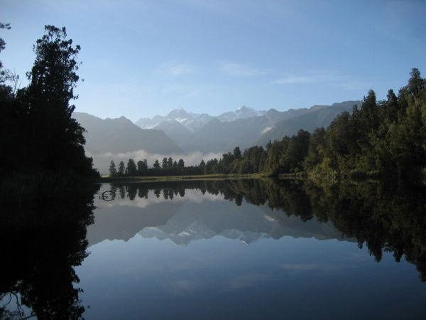 Mirror reflection of Mt. Cook on Lake Matheson.
