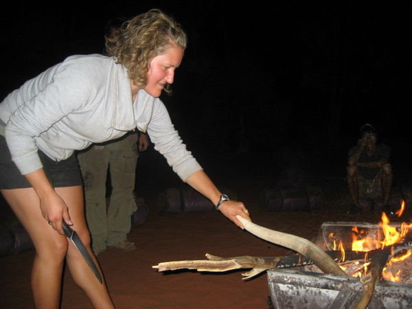 Cooking up kangaroo tail.