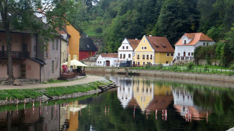 Cesky Krumlov, reflections in the river