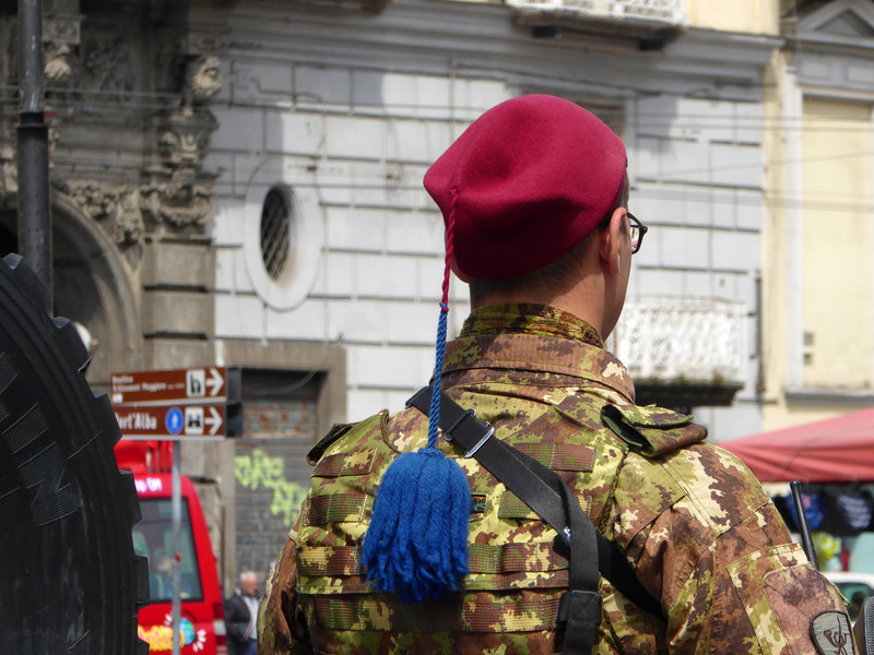 Soldier's hat with big pompom