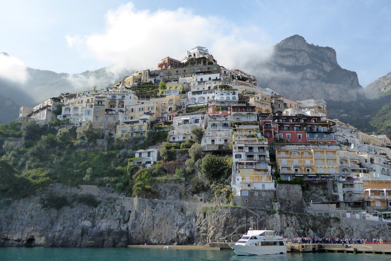 Positano with low clouds