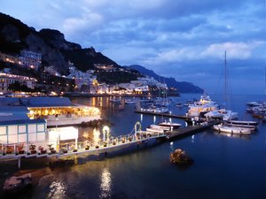 Amalfi from the harbor at night