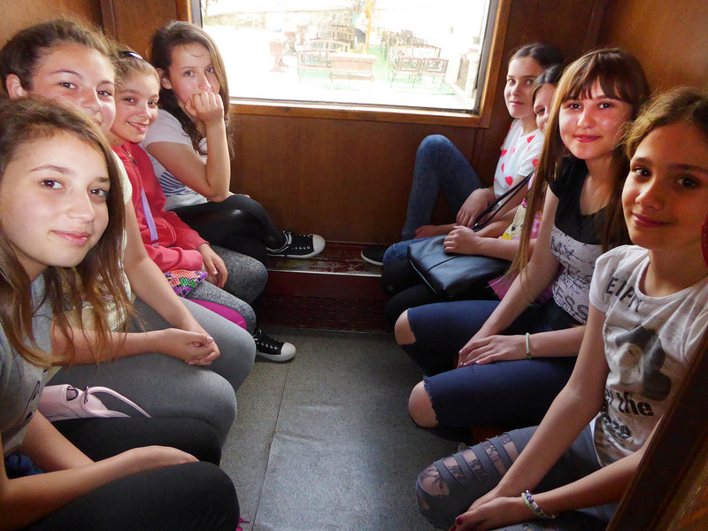 Schoolgirls on the narrow-gauge train, Serbia