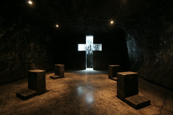 One of the stations of the cross in the entrance to the salt cathedral