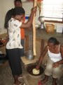 Lizbeth pounding fufu, a staple food in Ghana made from cassava