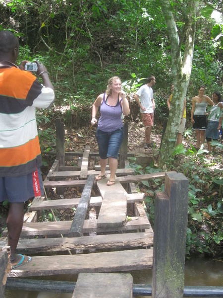 Lizzy crossing the bridge that was falling apart