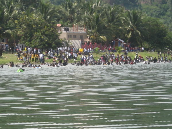 a mass of people swimming
