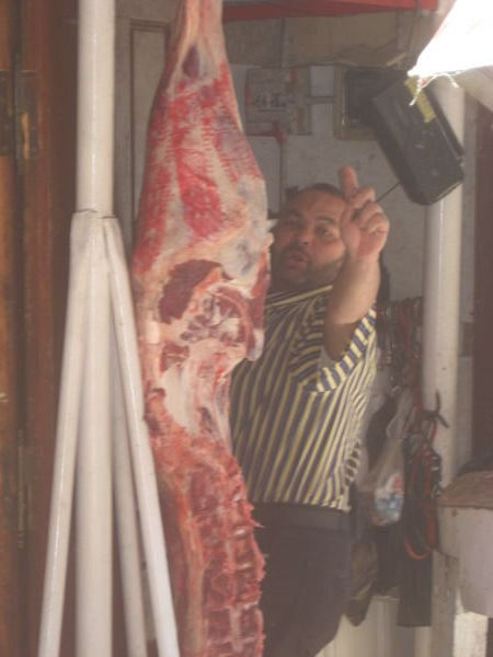 meat being sold in the Egyptian bazaar
