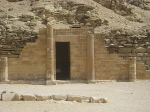 a crumbling temple near the pyramid