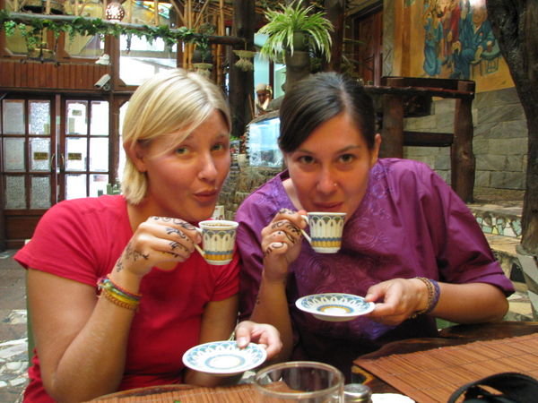 drinking our Turkish coffee at Felfela's