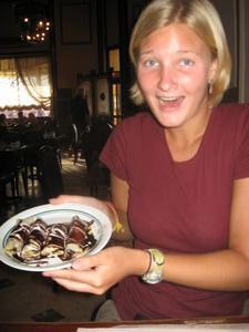 me excited about the chocolate crepes we got for dessert