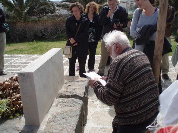 Olin reading the Greek inscription on the tomb
