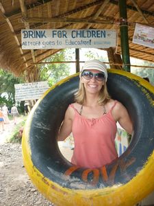LAOS: Vang Vieng - Drink for the Children - love it!