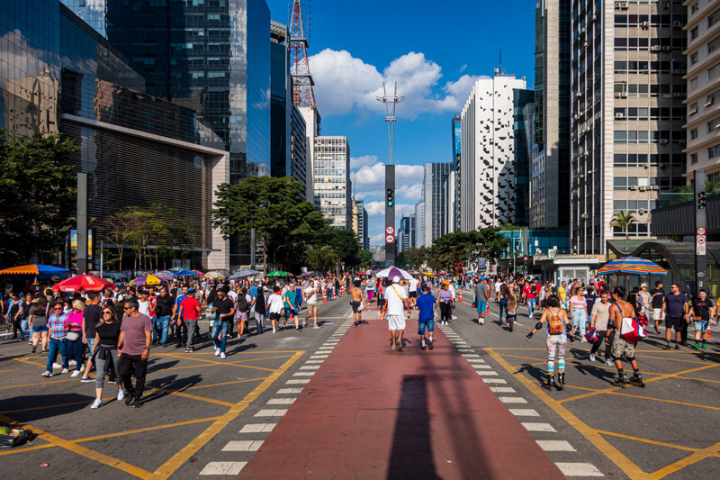 Avenida Paulista in Sao Paulo is closed for traffic on Sundays