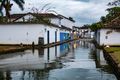 Flooded street in Paraty at high tide